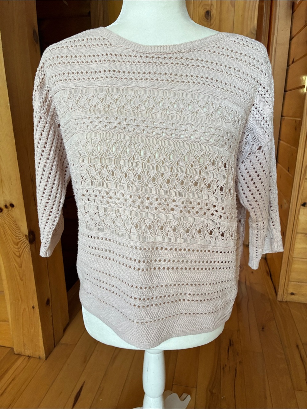 Andrea Jovine Blush Open-Knit crochet like sweater top